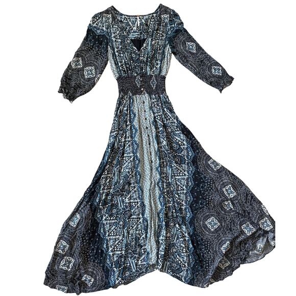 Free People Rare Mexicali Rose Print Maxi Dress Black Size Small - Picture 5 of 12